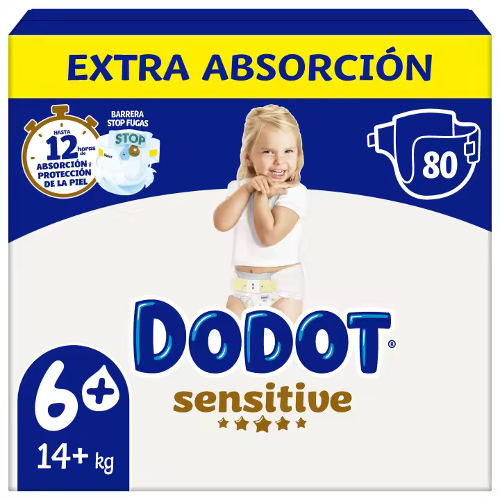 Dodot Sensitive Extra Pañal Bebé, Tallas 3+,4+,5+,6+  Pack mensual - 1