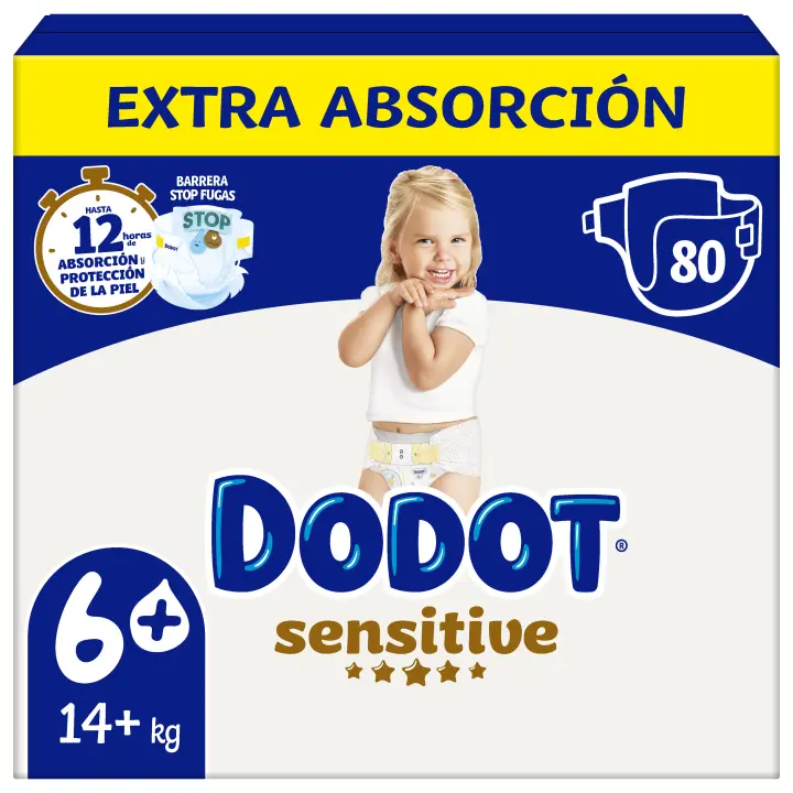 Dodot Sensitive Extra Pañal Bebé, Tallas 3+,4+,5+,6+  Pack mensual - 1