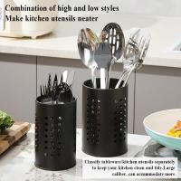 Estante para utensilios de cocina para encimera, cesta para utensilios de acero inoxidable negro, elegante caja de almacenamiento de granja y olla decorativa para utensilios de cocina - details 1