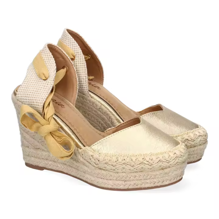 PuntoSalao Sandalias doradas de cuña cómoda en yute para mujer  7Q9 - 1