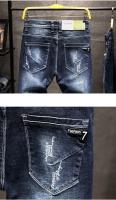 Jeans De Encaje Y Desgaste Para Hombre Corte Estrecho Elástico Algodón Moda Coreana Clásica Azul Negro Pantalones De Denim Para Calle Hip Hop Malestar Trousers - details 4