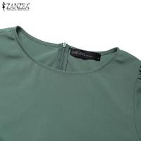 Vestido Elegante De Verano ZANZEA Para Mujer Con Manga Corta Vestido De Fiesta A-Line Solido Pleated Tratamiento De Cierre Pullover Estilo Oficina Lady - details 8