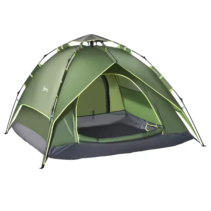 Outsunny Carpa Doble Carpa de Camping Carpa Exterior Carpa Familiar Carpa Quick-Up 2 Adultos + 1 Niño 4 Estaciones Bolsa de Transporte Impermeable 2 Puertas Poliéster + Fibra de Vidrio Verde Oscuro 210 x 210 x 140 cm - 1