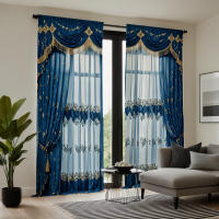 2 Piezas Cortinas De Tela Poliéster HD Azul Y Amarillo Con Bordado Para Decoración De Hogar Estilo Rústico Para Sala De Estar Y Dormitorio - details 0