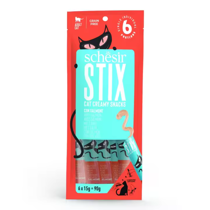 SCHESIR STIX Snack monodosis apetitosos para el Gato 12(Sobres) x6(Tubos) x15gr  72 Tubos - 1