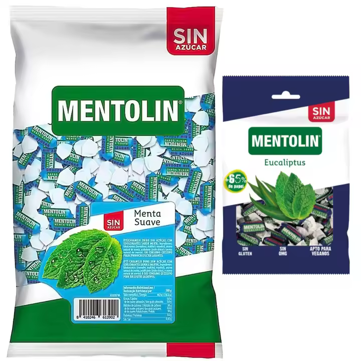 Mentolín caramelos duros menta suave s/a bolsa 1kg y de regalo eucaliptus s/a bolsa 100g - 1