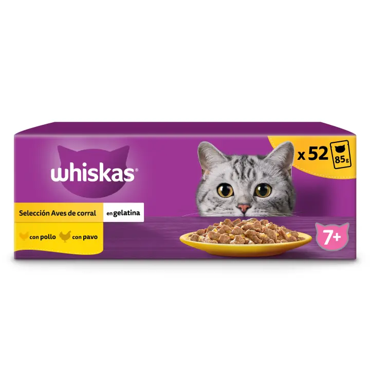 Whiskas Comida Húmeda para Gatos Senior Selección Aves en Gelatina 13x4x85g - 1