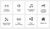 Timbre De Puerta Inalámbrico IP55 Impermeable Con 32 Canciones Diferentes Y Ajuste De Volumen 4 Niveles Batería Incluida Fuers M558 - details 1