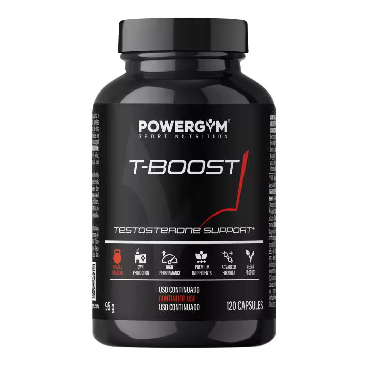 POWERGYM  Tboost 120 Cápsulas Potenciador muscular natural, mejora el crecimiento y recuperación muscular – Formula con tribulus terrestris, magnesio, zinc y vitamina B6 - 1