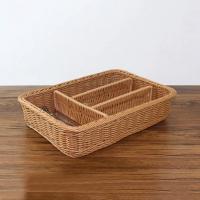 Organizador de cajones de cocina, cesta de almacenamiento de cubiertos, 4 compartimentos, tenedores, cuchillos, bandeja de almacenamiento de ratán - details 3