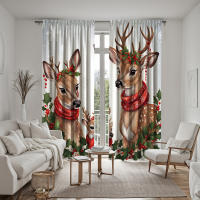 2pcs Cortinas Decorativas De Navidad Con Dibujo De Ciervo Y Fruta Roja Estampadas Digitalmente Cortinas De Casa Estilo Pastoral - details 6