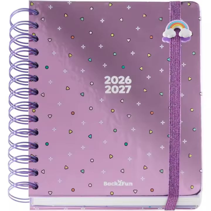 Miquelrius MR26968 Agenda 2026 2027 día página, Doble espiral metálico, Tamaño 15,5 x 18 cm, 2 páginas de pegatinas y marcapáginas, Cartón forrado, Abalorio para pulsera, Agenda escolar primaria, Arcoíris - 1