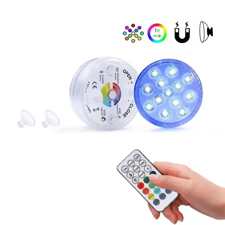 10-Pack Submersible LED Lights Ip68 Waterproof Cordless RGB Pool Lights with Remote Control - 1