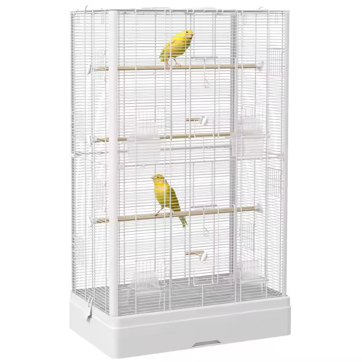PawHut Jaula para Pájaros 61x36,5x98 cm Pajarera con Puertas Perchas Bandeja Extraíble Cajas de Comidas y Asas Jaula para Ninfas Periquitos Pinzones Canarios - 1