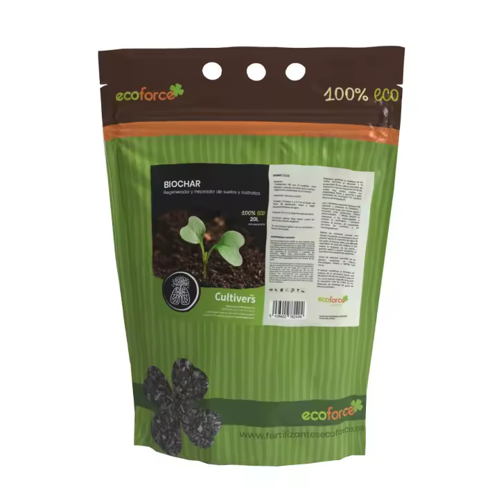 CULTIVERS Biochar 20 L (4kg) Carbón para Huerto, Césped, Compost y Plantas. Biocarbón Regenerador y Mejorador de suelo. - 1