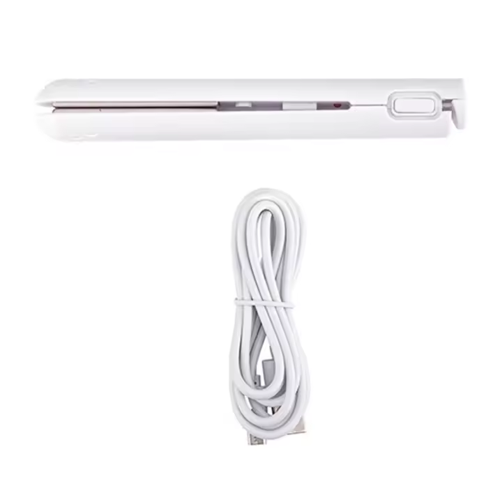 Rizador de pelo de doble propósito 2 en 1, Mini plancha de pelo, rizador de viaje, Mini rizador de pelo portátil USB blanco - 1