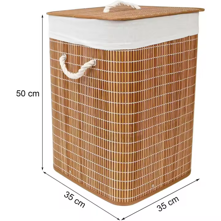 Cesto ropa sucia con tapa Transpirable Pongotodo plegable con funda interior  Cesta para Ropa Sucia de Bambu Natural  Cesta Mimbre de Almacenaje  redondo o cuadrado  35 x 50 cm - 1