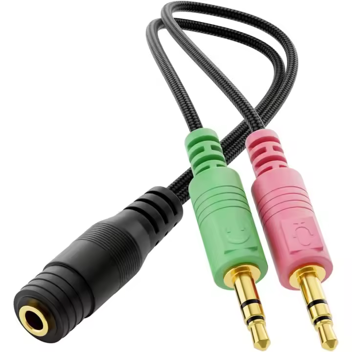FGNS Adaptador Jack 3,5mm macho a Micro y Auriculares,able de audio y divisor con microfono separado y conector para auriculares, Adaptador Jack 3,5mm macho a   2 Machos Compatible para PC Desktop Laptop Tablet Cascos PS4 Xbox One Switch - 1