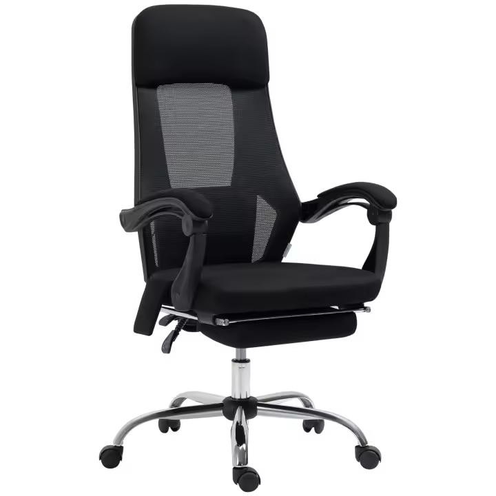 Vinsetto Sillón de oficina con función de masaje, Sillón de masaje con 2 puntos de vibración, Sillón de ordenador con función de reclinación, Reposapiés, Interfaz USB, Sillón de escritorio con tejido de malla, Negro - 1