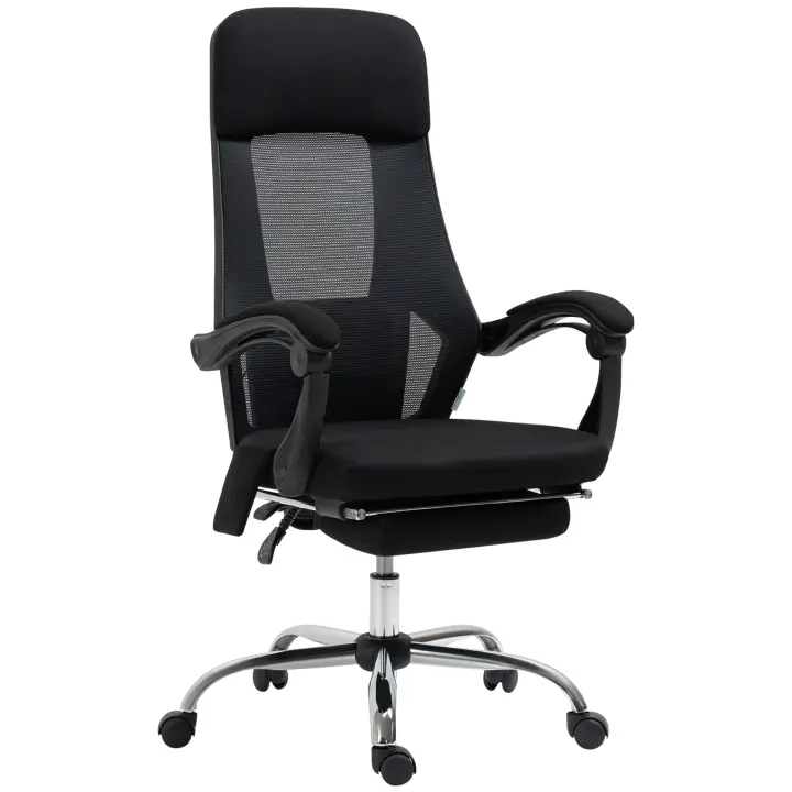 Vinsetto Sillón de oficina con función de masaje, Sillón de masaje con 2 puntos de vibración, Sillón de ordenador con función de reclinación, Reposapiés, Interfaz USB, Sillón de escritorio con tejido de malla, Negro - 1
