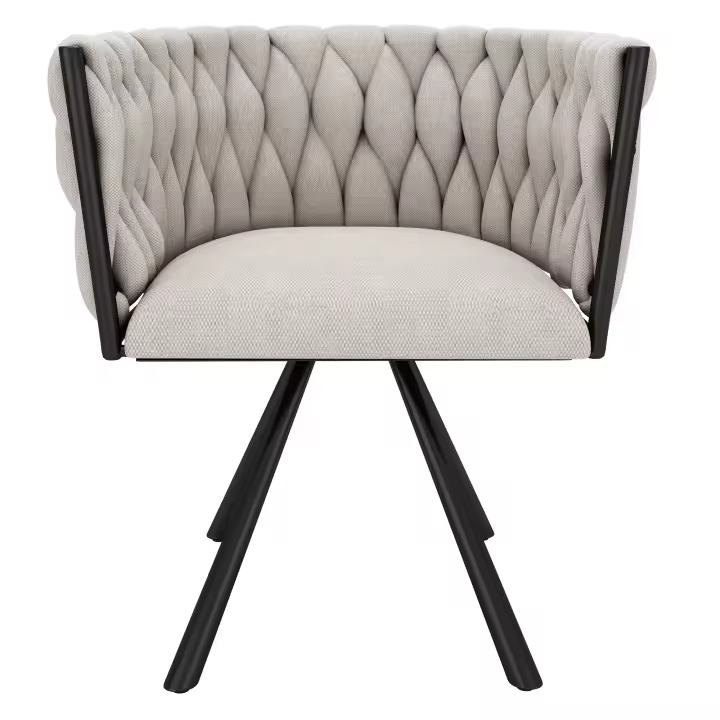 Silla de Restaurante de Lino, Juego de 4 piezas, Silla giratoria individual Brilliant de lujo para Sala de estar dormitorio, Silla giratoria de Ocio con cuatro patadas de soporte de metal, Linen beige Y Negro - 1