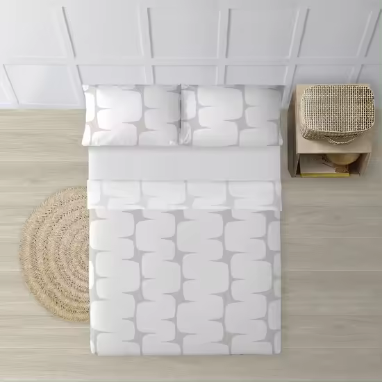 BL BELUM -  Juego de Sábanas  . Compuesto por: Funda Almohada - Encimera  - Bajera  - Tejido: 100% algodón orgánico 175 hilos. - Modelo: Lahan Grey - 1