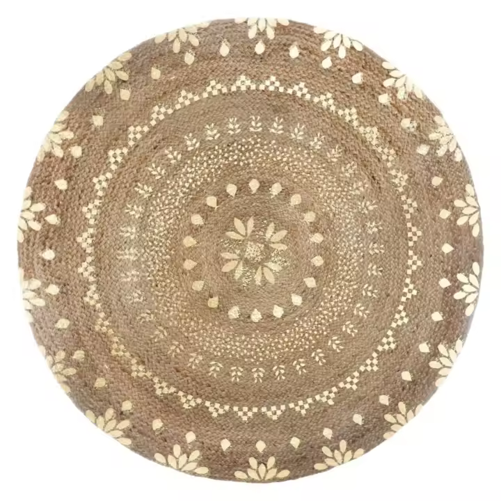 Scalpers Home Alfombra de yute con decoraciones doradas D.115 cm x A.1 cm - Para iluminar y decorar tu hogar - Rugs & Carpets - 1