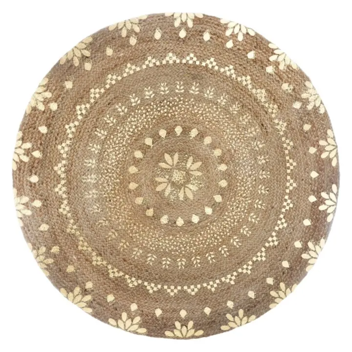 Scalpers Home Alfombra de yute con decoraciones doradas D.115 cm x A.1 cm - Para iluminar y decorar tu hogar - Rugs & Carpets - 1