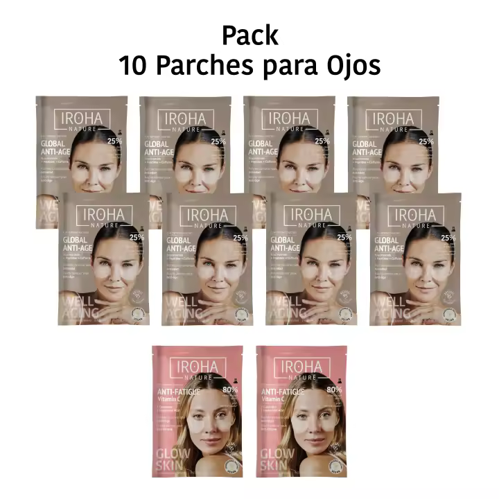 Iroha Nature- Pack 10 Parches para Ojos formato tisú. La solución para acabar con BOLSAS, OJERAS y ARRUGAS del contorno de ojos. 100% Biodegradable, Vegano, Cruetly Free y 95% INGREDIENTES NATURALES. - 1