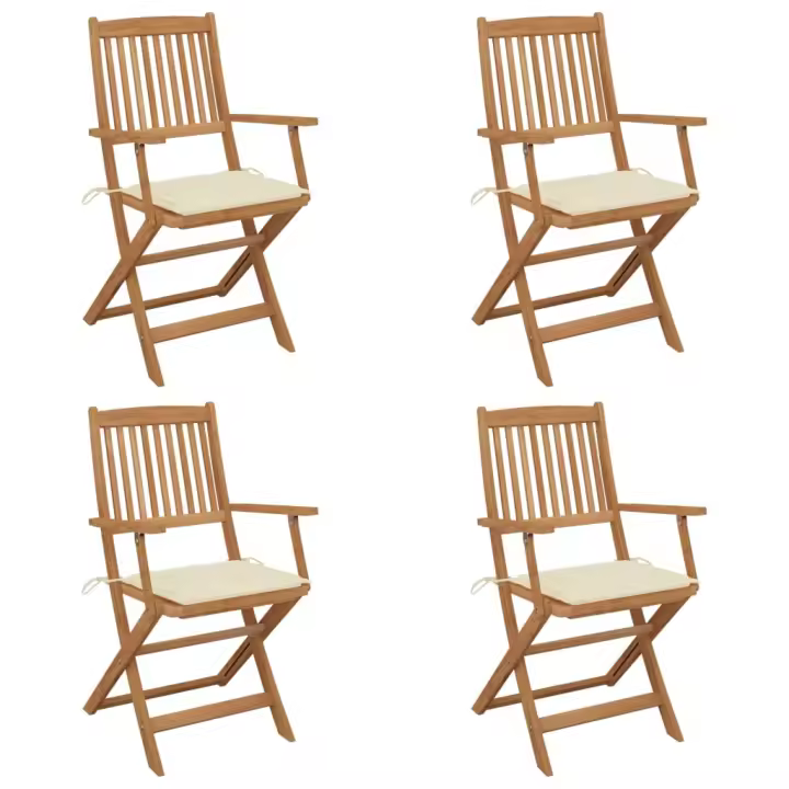vidaXL Sillas de jardín plegables 4 uds y cojines madera maciza acacia - 1