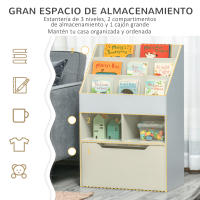 HOMCOM Estantería Infantil de Madera con 3 Compartimentos 2 Cubos y Cajón Móvil con 4 Ruedas Librería Infantil para Habitación de Niños Sala de Juegos 60x29,9x90 cm - details 3