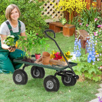 Outsunny Carro de Jardín con Ruedas Grandes Carretilla de Mano con Mango Revestido y Estructura de Acero Carga 150 kg Carro de Transporte para Camping Exterior Negro y Verde - details 1