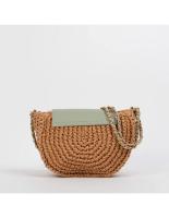 Bolso rafia de mujer con bandolera semicircular color verde - details 2