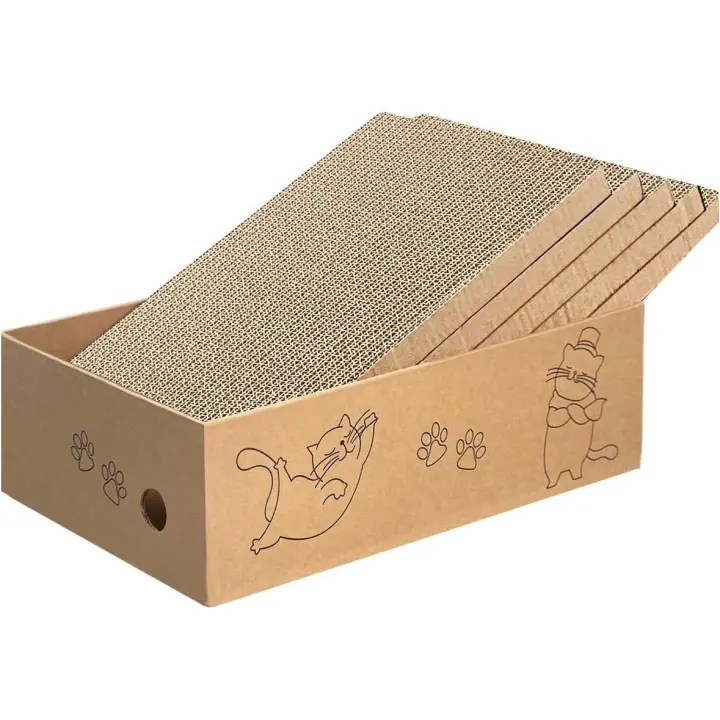 Caja de cartón para rascar gatos de interior, 5 paquetes en 1, caja de cartón para rascar gatos y gatitos de interior, tablero rascador de gran tamaño fácil de rascar para gatos - 1