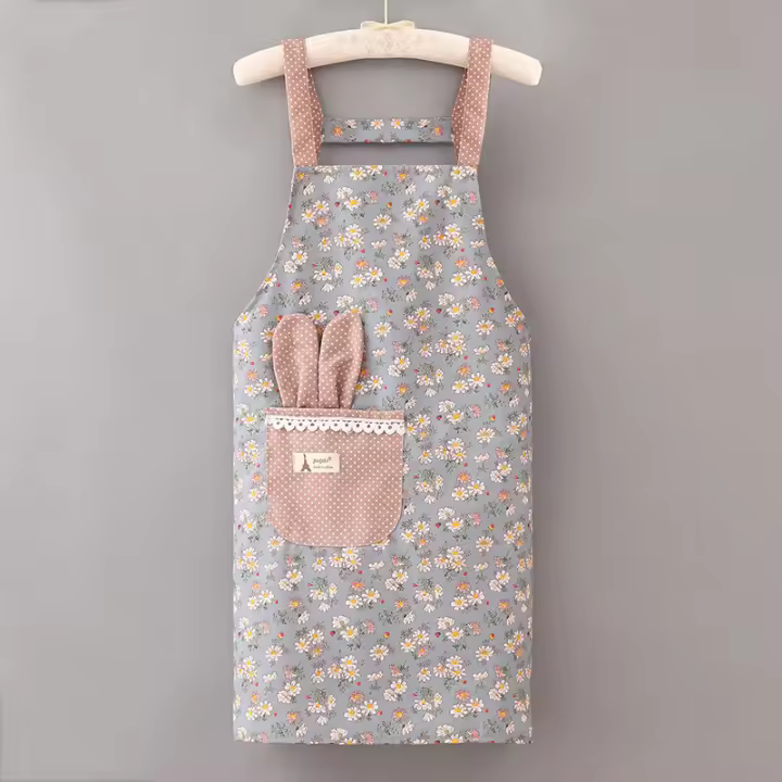 Delantal De Lona Floral Pequeño Y Fresco Para Mujer Verano Transpirable Con Correa Y Bolsillos Para Cocina Y Café - 1