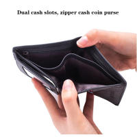 Cartera De Cuero Genuino Para Hombres Organizadora Vertical Tres Plegables Portatarjetas Antirrobo Con Cremallera Monedero - details 5