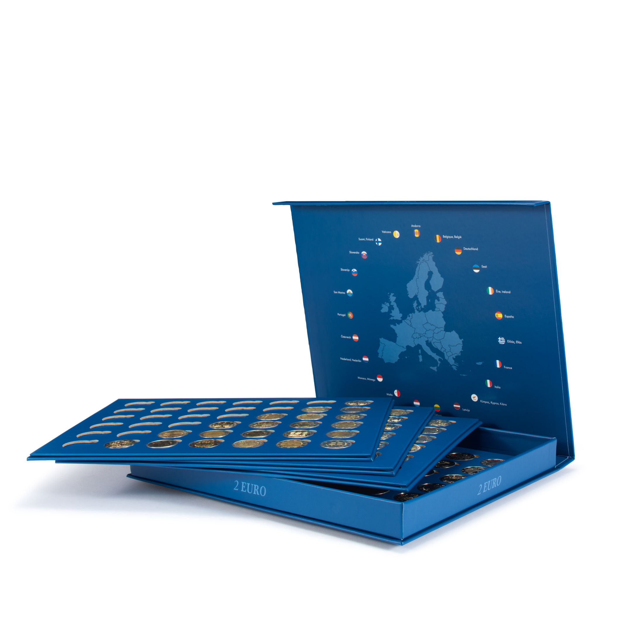 Caja Estuche almacenamiento de monedas de 2 euros formato Presso para 168 monedas de la marca Leuchtturm