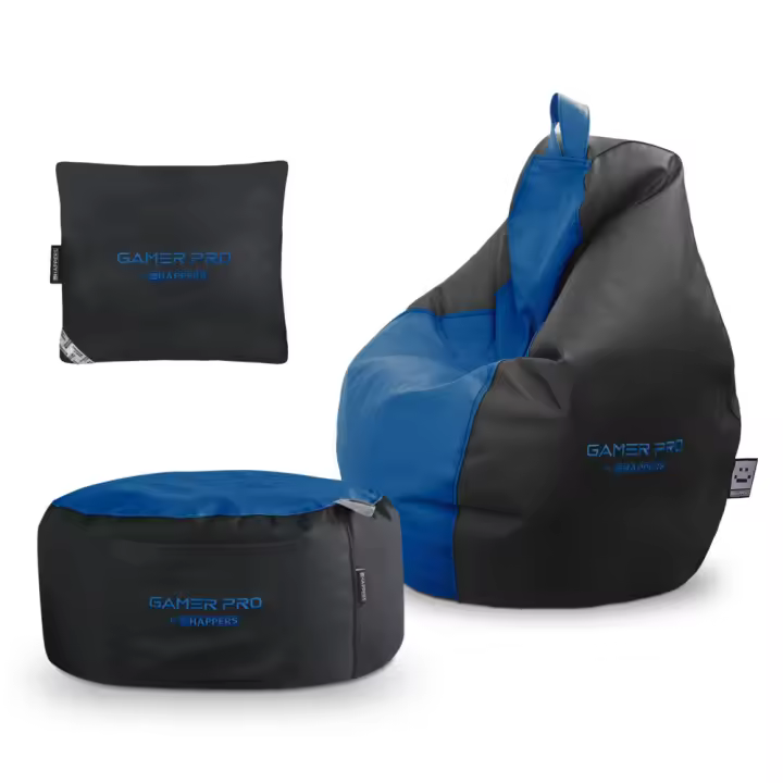 Pack Gamer Azul: Puff Gamer PRO + Reposapies + Cojín HAPPERS - Cómodo, ligero y resistente. Make it Happers® - 1