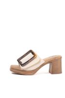 Paloma Wang sandalias mules dorados tacón medio detalle de hebilla - details 13