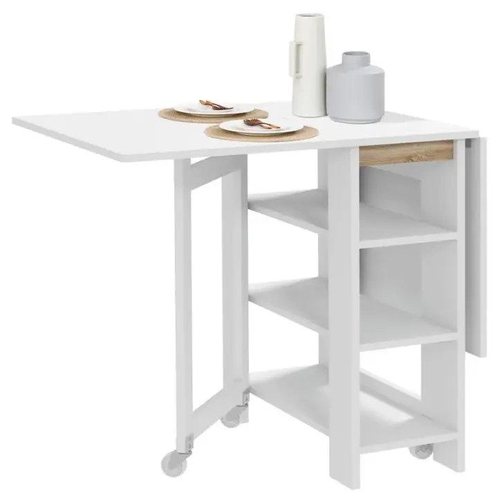 Mesa plegable Yves Homcom alas abatibles + 3 estantes blanco 75x120x60 cm - 1