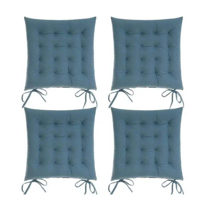Dcasa Set de 4 cojines acolchados para silla azules de antelina de 40x40 cm - 1