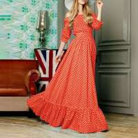 VONDA Vestido Bohemio Para Mujer Con Puntos Maxi Verano Hombros Descubiertos Largo De Manga Media Casual Suéter Estampado Fiesta - details 4