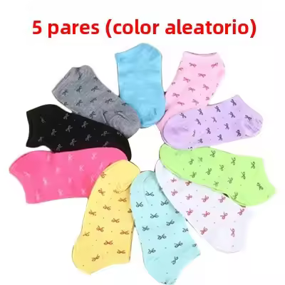 Calcetines Cortos De Algodón Para Mujer 5 Pares Color Sólido Cómodos Casual Primavera Verano Otoño Talla Unica Paquete De 5 - 1