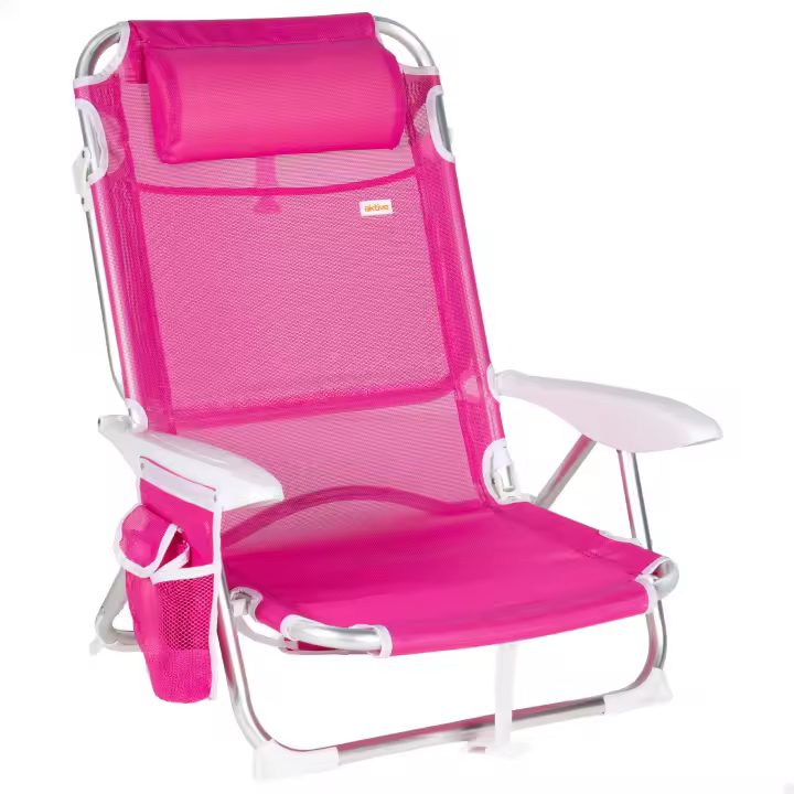 Aktive - Silla de playa plegable multiposición, aluminio y textileno, asiento bajo, incluye bolsillo lateral, cojín acolchado, asa de transporte, silla reclinable de playa, respaldo reclinable - 1