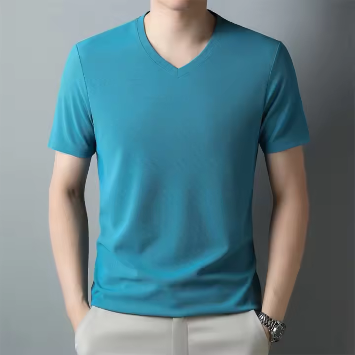 Camiseta Hombre Verano 2024 Cuello V Corta Transpirable Top Casual Polyester Cuidado Manual Talla Única Color Sólido - 1