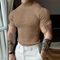 Camiseta INCERUN Para Hombre Color Sólido Cuello Alto Manga Corta Estilo Casual Verano Fitness Streetwear Moda Tops - details 3