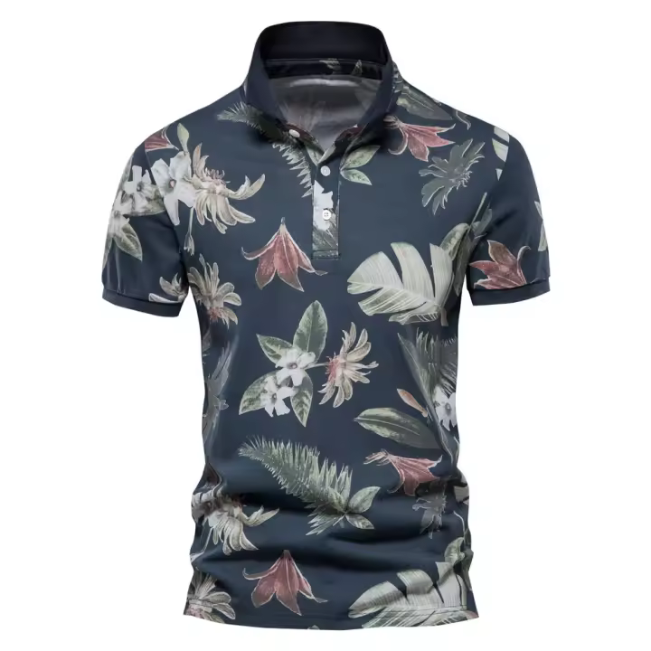 Novedad de verano, camisa POLO estampada, camiseta de manga corta con solapa de talla europea para hombre - 1