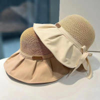 Gorro De Lata Para Mujer Protección UV Sombrero De Paseo Playa Exterior Con Cordones Estilo Panama Para Verano - details 1