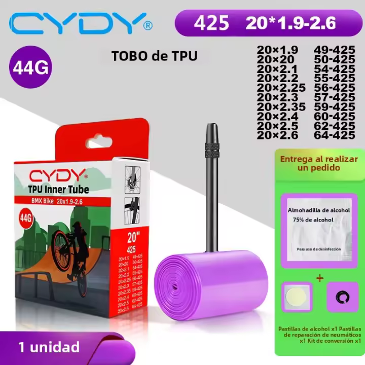 Tubo Interno De Bicicleta CYDY TPU 20x1.9-2.6 Válvula Francesa 45mm BMX Cámara Bicicleta Neumático 20 Pulgadas Peneu 425 - 1