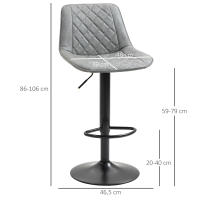 HOMCOM Juego de 2 Taburetes de Bar Giratorios, Taburetes Altos de Cocina con Altura Ajustable 86-106 cm, Sillas Altas de Cocina, Tapizada en Cuero Sintético, Respaldo y Reposapiés, Gris - details 2